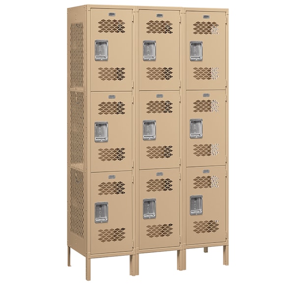 Wardrobe Locker, 45" W, 18" D, 78" H, (3) Wide, (9) Openings, Tan